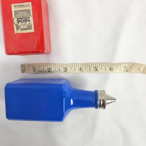 Vintage PANTRY POPS GEMCO RED & BLUE Cruet ART DECO Glass Oil Vinegar Jar Bottle - Picture 7 of 7